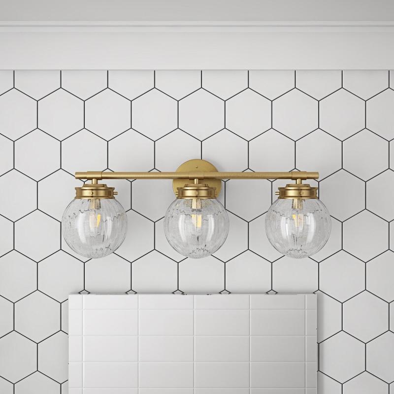 Modern Brushed Gold Bathroom Vanity Light with Cracked Craft Glass Shade  |   Bathroom Lighting Bathroom Lighting Bathroom Lighting