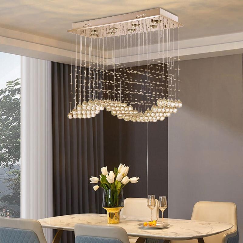 Modern Crystal LED Chandelier – Dining Room Rectangle Pendant  |   Chandeliers Ceiling Lighting Chandeliers