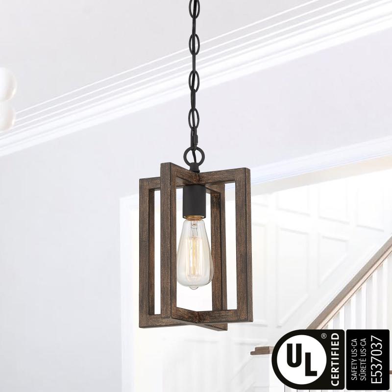 Modern Farmhouse 1-light Geometric Kitchen Island Pendant Lighting – 8 in. D  |   Kitchen Lighting Kitchen Lighting Aged Zinc/Matte Black/Weathered Walnut/Birch/Birchwood