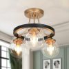 Modern Farmhouse 3-Light Black Gold Semi-Flush Mount Glass Ceiling Light – 14.5″ D x 12″ H  |   Semi-Flush Mount Ceiling Lights Ceiling Lighting Semi-Flush Mount Ceiling Lights