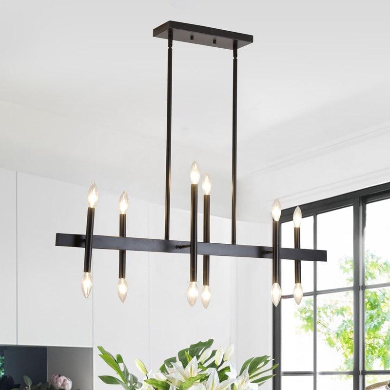 Modern Farmhouse Chandelier Black Linear Kitchen Island Pendant Light – 39.37x5x35.43in  |   Chandeliers Ceiling Lighting Chandeliers