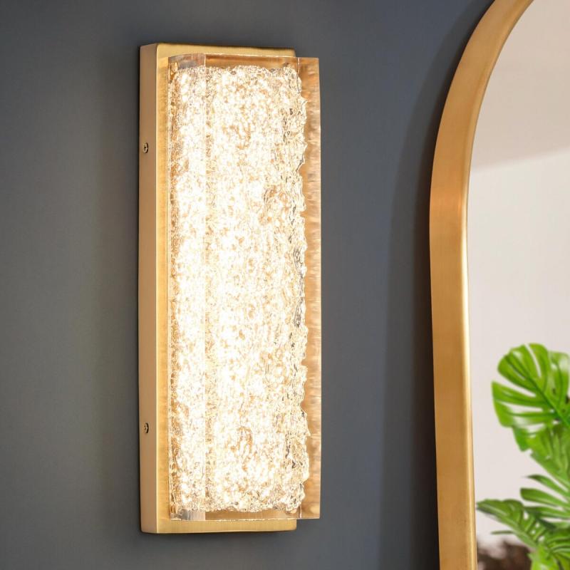 Modern Glam 1-Light Gold Resin Wall Sconce Rectangle LED Dimmable Vanity Light for Bathroom Room – 4.3″ L x 3.5″ W x 13.7″ H  |   Wall Sconces Wall Lighting Wall Sconces