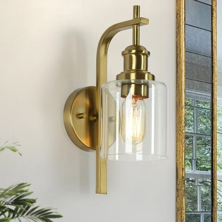 Modern Gold 1-Light Wall Sconce Farmhouse Clear Glass Bathroom Vanity Lights  |   Wall Sconces Wall Lighting Gold Brass/Gold