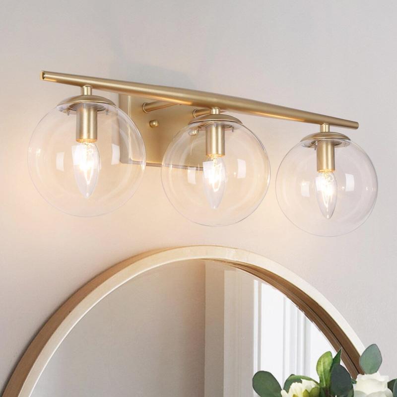 Modern Gold 3-light Bathroom Vanity Lights Farmhouse Globe Glass Dimmable Up & Down Wall Sconce  |   Bathroom Lighting Bathroom Lighting Bathroom Lighting