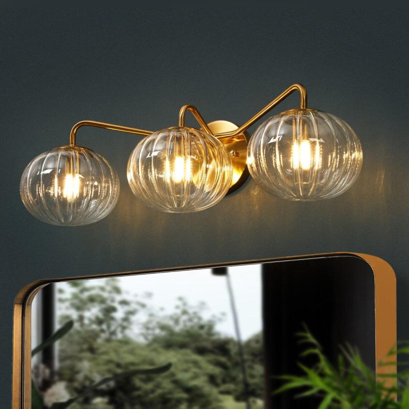 Modern Gold 3-Light Linear Bathroom Vanity Light Globe Glass Wall Sconces – L23.6″*H6.5″  |   Bathroom Lighting Bathroom Lighting Bathroom Lighting