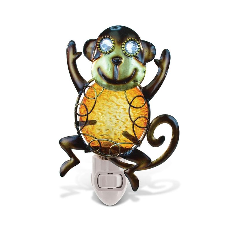 Monkey Handcraft Art Glass and Metal Decorative Night Light  |   Night Lights Night Lights Brown