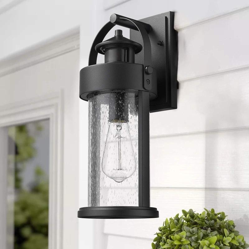 Motion Sensor Outdoor Wall Light with Seeded Glass  |   Outdoor Wall Lighting Outdoor Wall Lighting Black