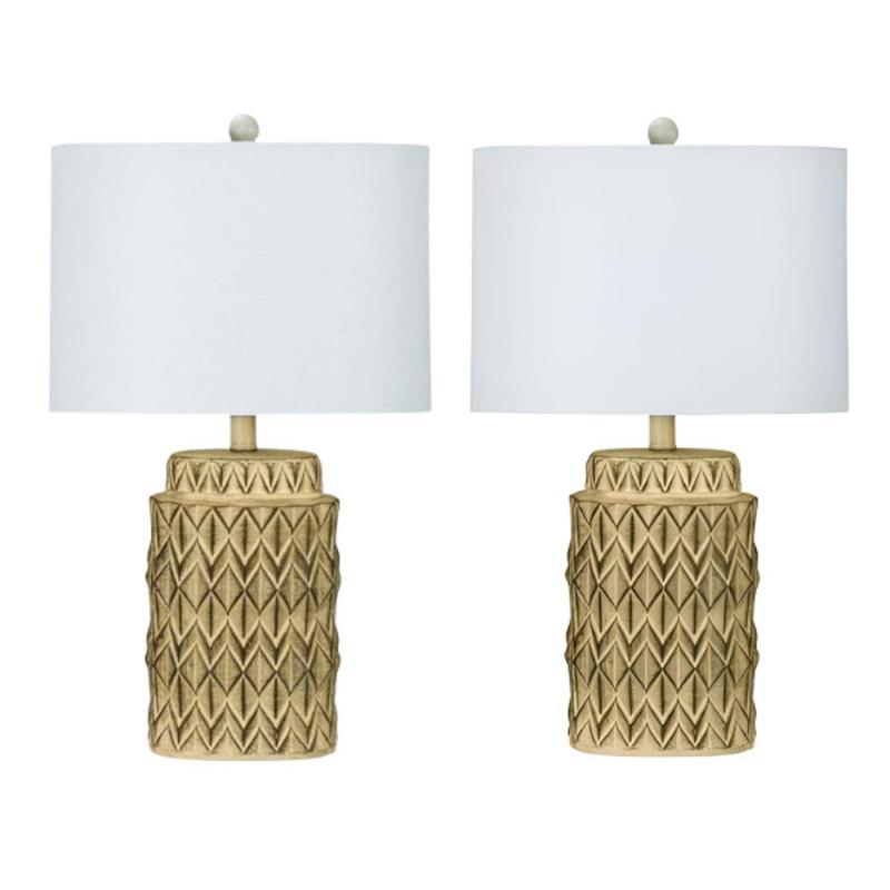 Pair of 24in Antique Beige Resin Table Lamp with Decorator Shade  |   Lamp Sets Lamp Sets Antique Beige