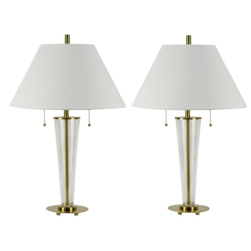 Pair of 26.25″ Art Deco Crystal Column Table Lamp & Decorator Shade – 26.25  |   Lamp Sets Lamp Sets Lamp Sets