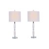 Pair of 27″ Marble Stacked Taper Table Lamp w/Crystal Base and Decorator Shade  |   Lamp Sets Lamp Sets Clear & White