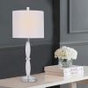 Pair of 27″ Marble Stacked Taper Table Lamp w/Crystal Base and Decorator Shade  |   Lamp Sets Lamp Sets Clear & White