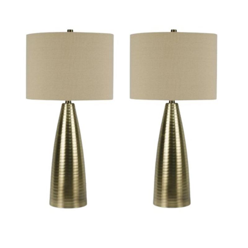 Pair of 28in Tapered Ribbed Metal Cylinder Table Lamps – 28  |   Lamp Sets Lamp Sets Antique Brass