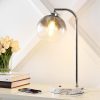 Penta 20″ Industrial Contemporary Iron/Glass LED Task Lamp with USB Charging Port, Chrome/Smoke Gray  |   Desk Lamps Desk Lamps Desk Lamps