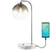 Penta 20″ Industrial Contemporary Iron/Glass LED Task Lamp with USB Charging Port, Chrome/Smoke Gray  |   Desk Lamps Desk Lamps Desk Lamps