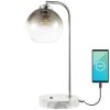 Penta 20″ Industrial Contemporary Iron/Glass LED Task Lamp with USB Charging Port, Chrome/Smoke Gray  |   Desk Lamps Desk Lamps Desk Lamps