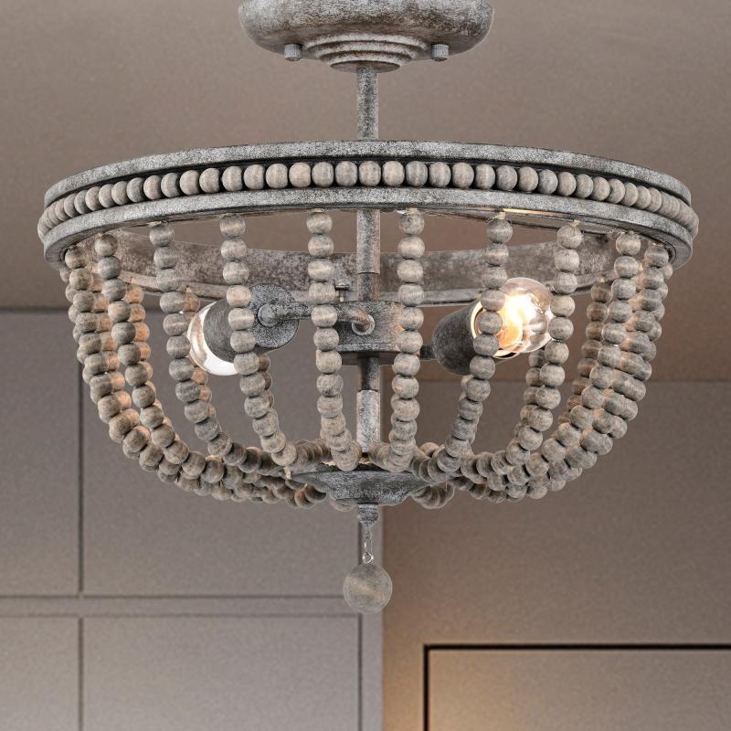 Pocany 16 Inch Bohemian Style Semi Flush Mount Antique Grey Finish  |   Semi-Flush Mount Ceiling Lights Ceiling Lighting Semi-Flush Mount Ceiling Lights