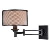 Polk Plug-In Black Motion Sensor Swing Arm Wall Lamp Beige Linen Drum Shade – 10-in W x 11.5-in H x 21.75-in D  |   Swing Arm Lights Swing Arm Lights Swing Arm Lights