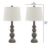 Polyresin Table Lamp with Turned Base, Set of 2, Brown and Off White – 29.25 H x 14 W x 14 L Inches  |   Lamp Sets Lamp Sets Lamp Sets