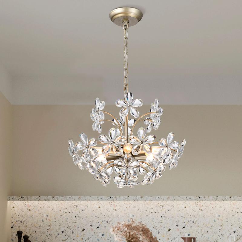 Rosa 6-Light Brushed Silver-ish Champagne Flower Crystal Chandelier  |   Chandeliers Ceiling Lighting Brushed Silver-Ish Champagne