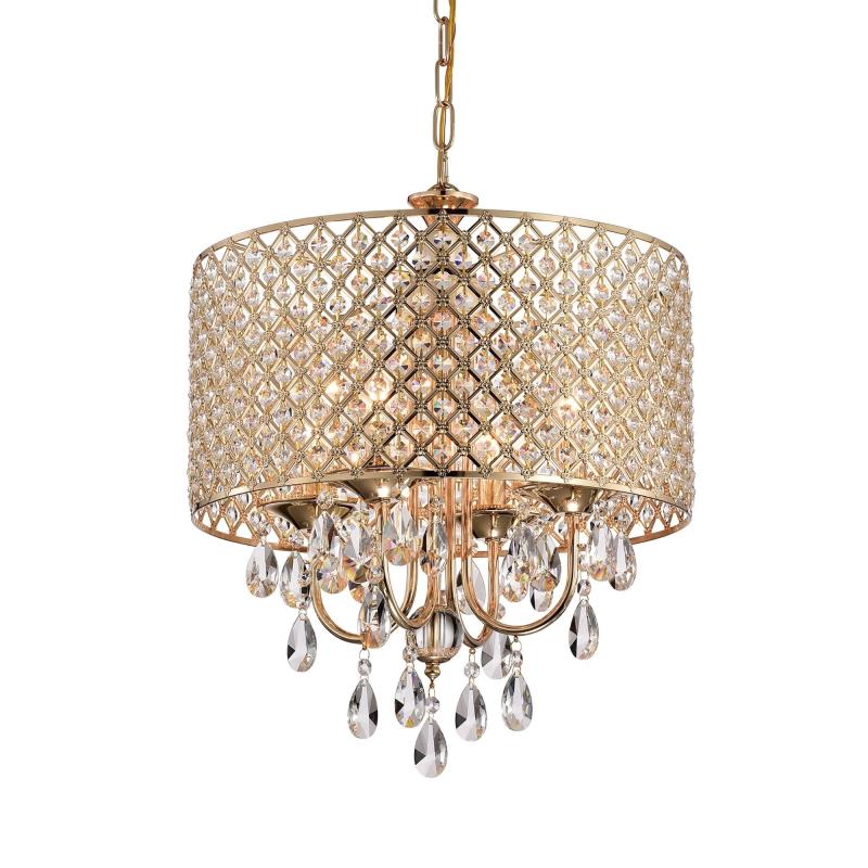 Round Beaded Drum Chandelier with Hanging Crystals  |   Chandeliers Ceiling Lighting Chandeliers