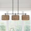 Sedgy 3-Light Black Farmhouse Rattan Island Light Linear Chandelier – 41″W  |   Chandeliers Ceiling Lighting Chandeliers