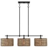 Sedgy 3-Light Black Farmhouse Rattan Island Light Linear Chandelier – 41″W  |   Chandeliers Ceiling Lighting Chandeliers