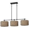 Sedgy 3-Light Black Farmhouse Rattan Island Light Linear Chandelier – 41″W  |   Chandeliers Ceiling Lighting Chandeliers