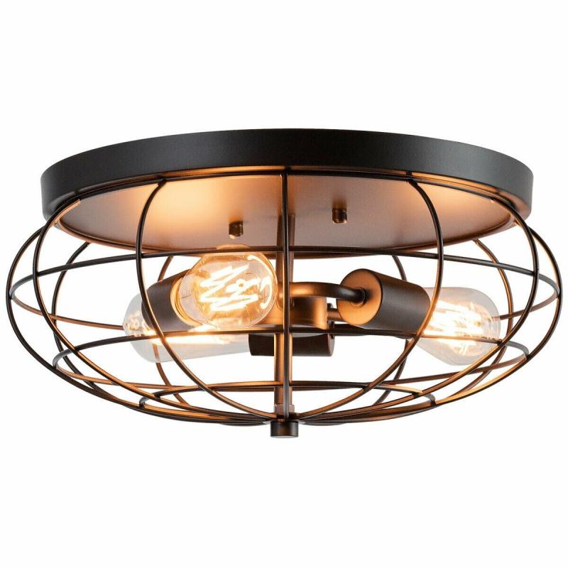 Semi Flush Mount Ceiling Light with Industrial Retro Design – 15.5″ x 15.5″ x 8″ (L x W x H)  |   Flush Mount Wall Lights Flush Mount Wall Lights Black