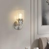 Single Wall Sconce Stainless Steel Base Frame Clear Glass Shade – 5.5” x 4.7” x 9” (L x W x H)  |   Flush Mount Wall Lights Flush Mount Wall Lights Flush Mount Wall Lights