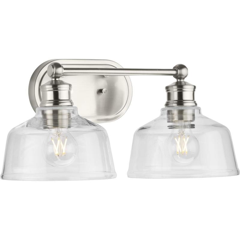 Singleton Collection 2-Light 17 in. Brushed Nickel Vanity Light with Clear Glass Shades – Small  |   Flush Mount Wall Lights Flush Mount Wall Lights Flush Mount Wall Lights