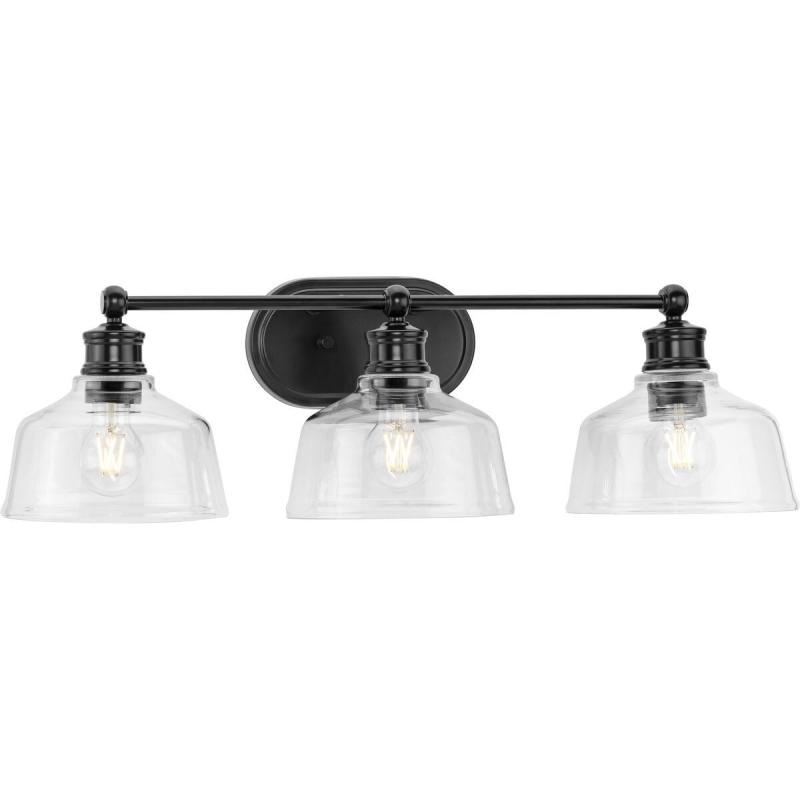 Singleton Collection 3-Light 26.5 in. Matte Black Vanity Light with Clear Glass Shades – Small  |   Flush Mount Wall Lights Flush Mount Wall Lights Flush Mount Wall Lights