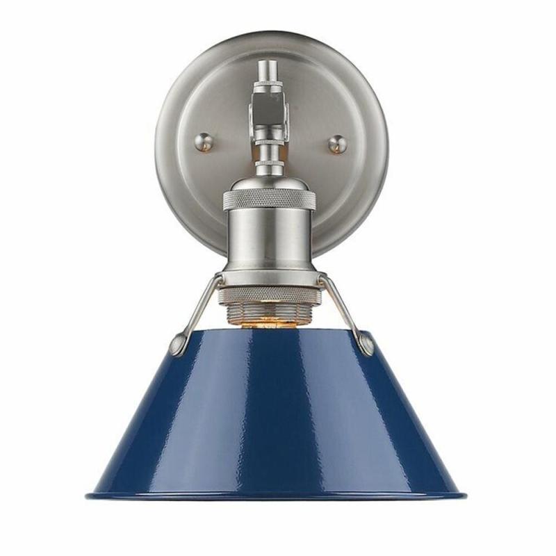 Steel Vanity Light in Pewter and Navy Blue – 8″ x 10″  |   Bathroom Lighting Bathroom Lighting Bathroom Lighting