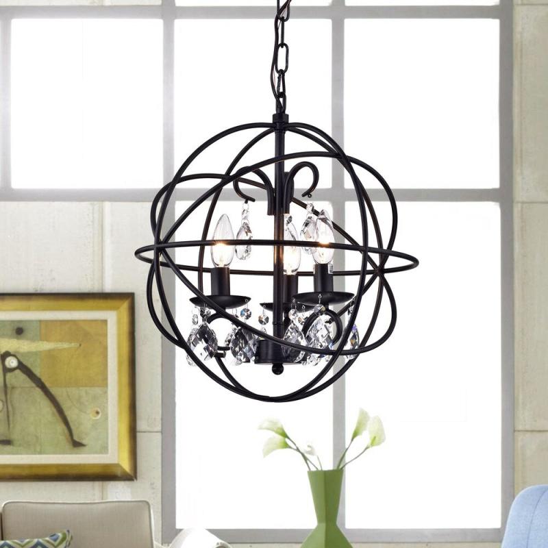 Tess Black-finish Metal/ Crystal 15-inch Round Crystal Chandelier  |   Chandeliers Ceiling Lighting Black