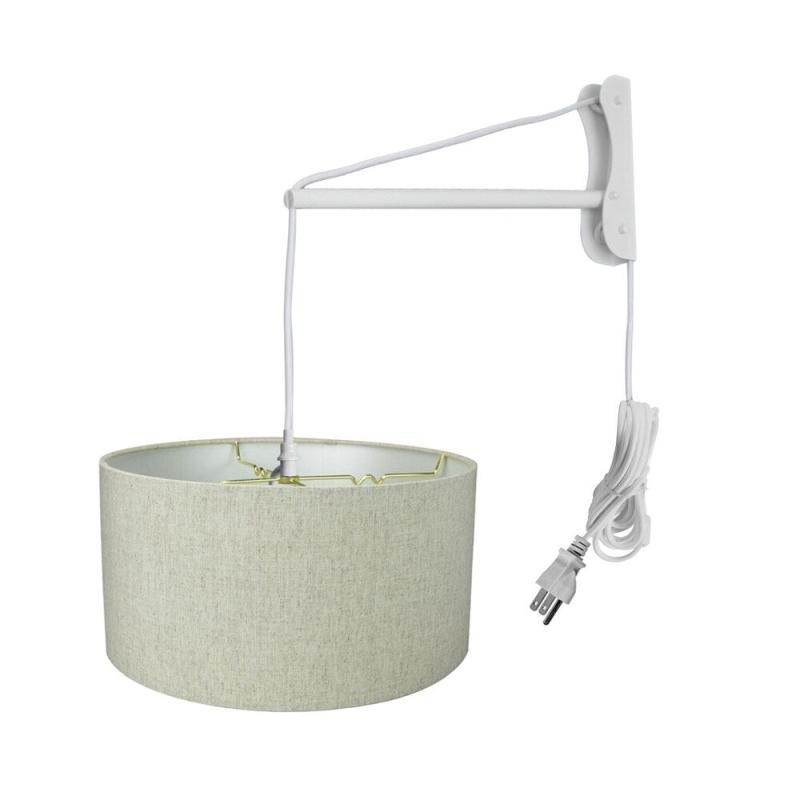 Textured Oatmeal Shade, 2 Light White Cord/Arm with Diffuser  |   Swing Arm Lights Wall Lighting Swing Arm Lights