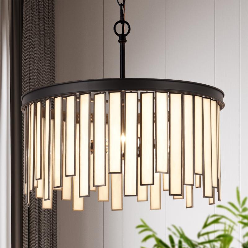 Tifany Modern 3-Light Drum Black Chandelier Glass Foyer Island Light for Dining Room – D16″* H15″  |   Chandeliers Ceiling Lighting Chandeliers