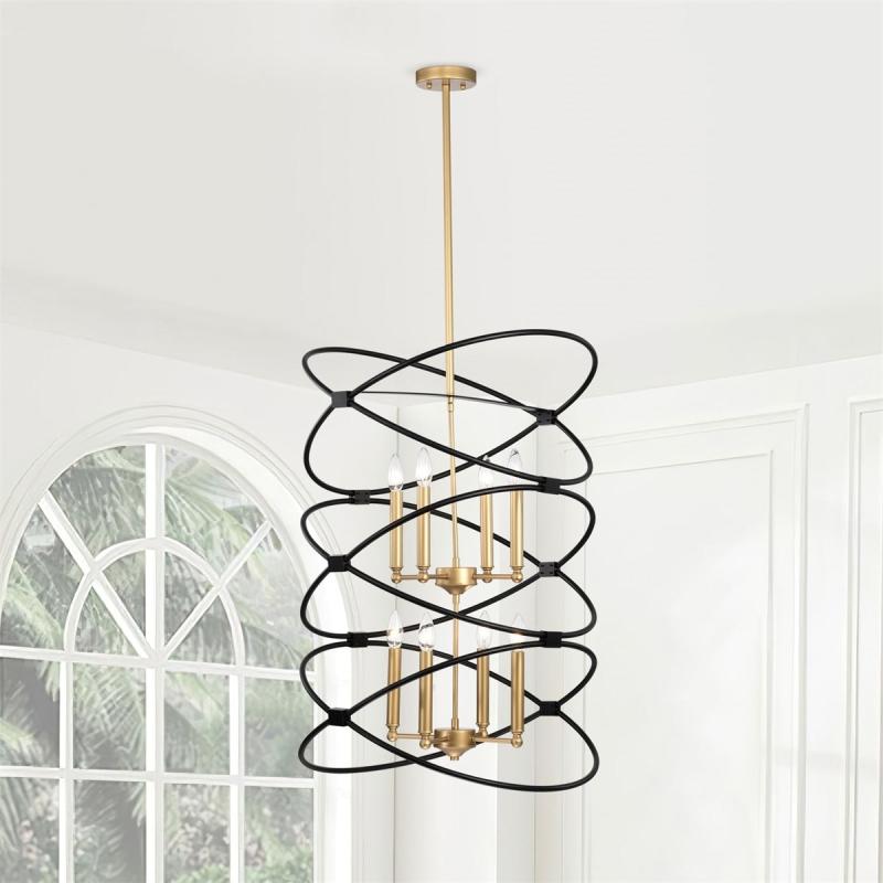 Transitional Gold/Matte Black Metal Chandelier Fixture, 8 lights, 2-Tier-Candle Ceiling Light  |   Chandeliers Ceiling Lighting Chandeliers