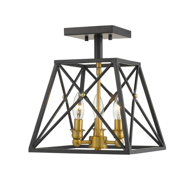 Trestle 3 Light Semi Flush Mount in Matte Black and Olde Brass  |   Semi-Flush Mount Ceiling Lights Ceiling Lighting Matte Black + Olde Brass