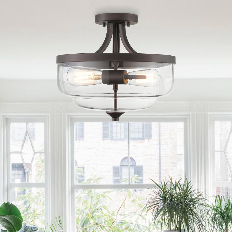 Vintage Semi Flush Mount, Mental Ceiling Light,Oil Rubbed Bronze – ‎Oil Rubbed Bronze – 13″ L x 13″ W x 11.3″ H  |   Semi-Flush Mount Ceiling Lights Ceiling Lighting Semi-Flush Mount Ceiling Lights