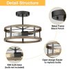 2-light Wood and Matte Black Finish Semi-flush Mount Light Metal Cage Ceiling Light – 12.9″ (D) x 4.4″ (H)  |   Semi-Flush Mount Ceiling Lights Ceiling Lighting Semi-Flush Mount Ceiling Lights