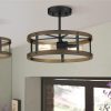 2-light Wood and Matte Black Finish Semi-flush Mount Light Metal Cage Ceiling Light – 12.9″ (D) x 4.4″ (H)  |   Semi-Flush Mount Ceiling Lights Ceiling Lighting Semi-Flush Mount Ceiling Lights