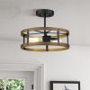 2-light Wood and Matte Black Finish Semi-flush Mount Light Metal Cage Ceiling Light – 12.9″ (D) x 4.4″ (H)  |   Semi-Flush Mount Ceiling Lights Ceiling Lighting Semi-Flush Mount Ceiling Lights