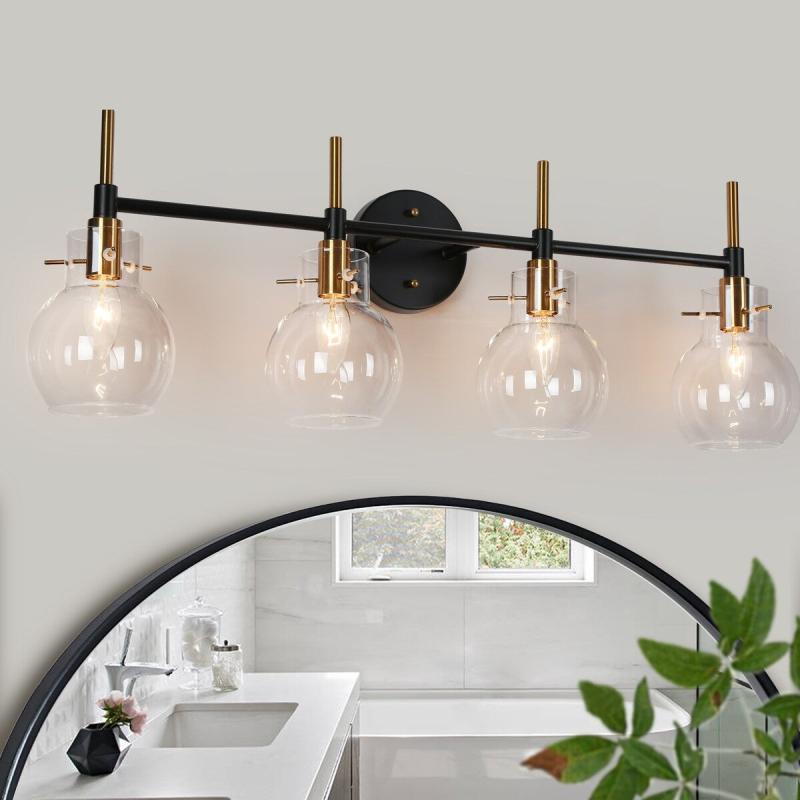 2/3/4-Light Bathroom Black Gold Vanity Lights Modern Wall Sconce with Clear Glass  |   Bathroom Lighting Bathroom Lighting Bathroom Lighting