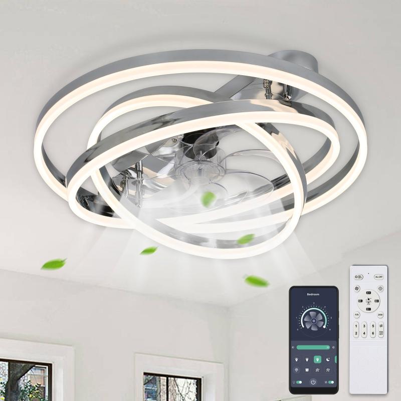 24in DIY Shade Modern Black Low Profile Ceiling Fan with Light, Smart App Control Flush Mount Ceiling Fan with Remote  |   Ceiling Fans Ceiling Fans Ceiling Fans