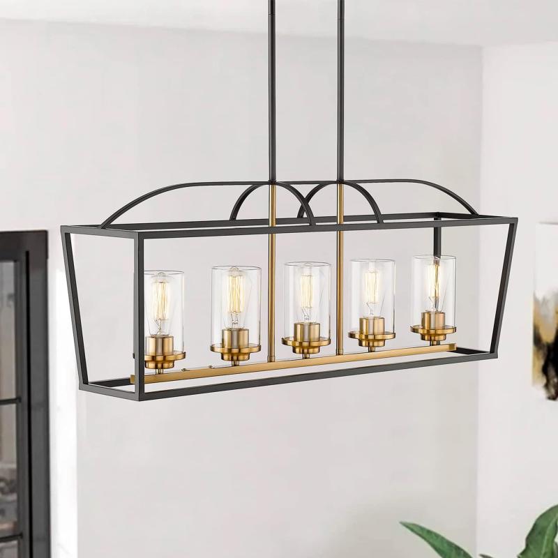 5-Light Kitchen Island Lighting Pendant Light Black and Gold Finish  |   Kitchen Lighting Kitchen Lighting Black And Gold