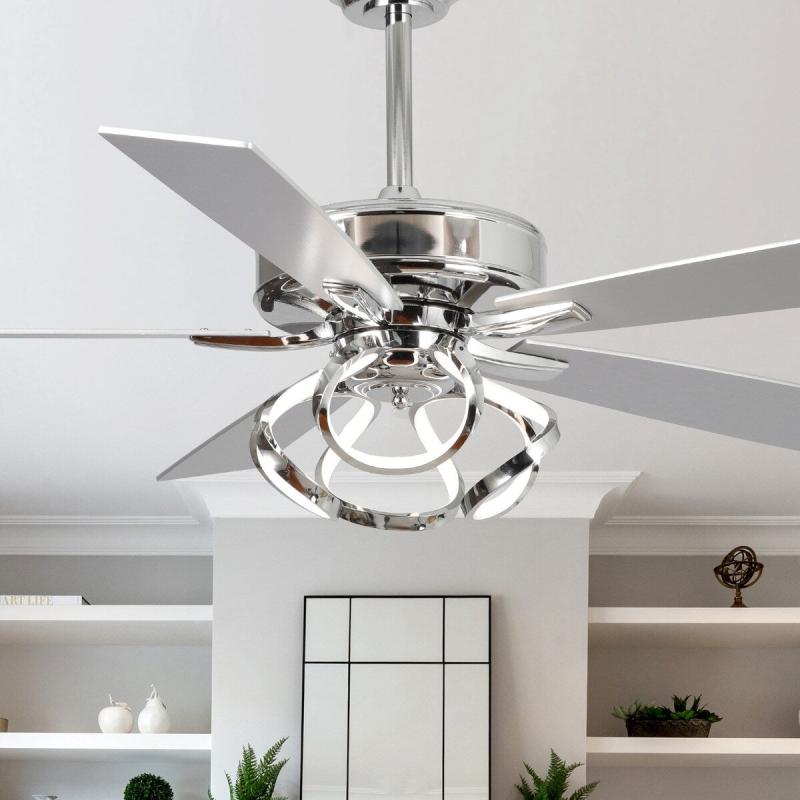 52″ Modern Reversible 5-Blade Chrome Dimmable LED Ceiling Fan with Remote  |   Ceiling Fans Ceiling Fans Ceiling Fans