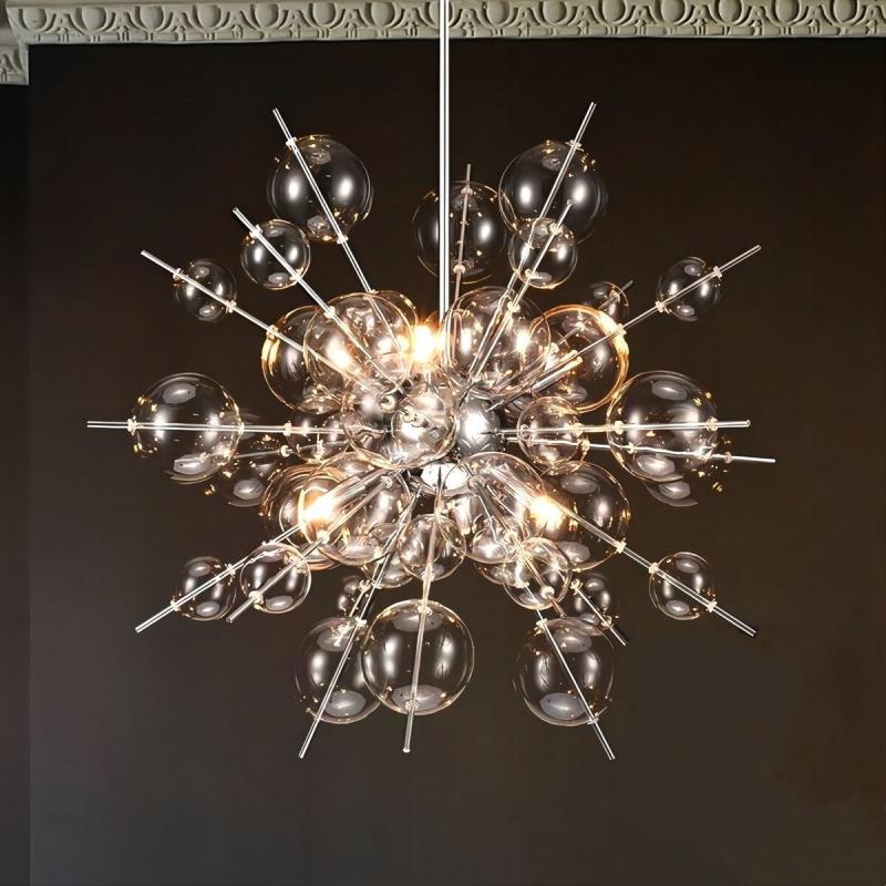 6-Light Modern Glam Linear Sputnik Clear Glass Globe Bubble Chandelier Cluster Starburst Pendant Island Light  |   Chandeliers Ceiling Lighting Chandeliers