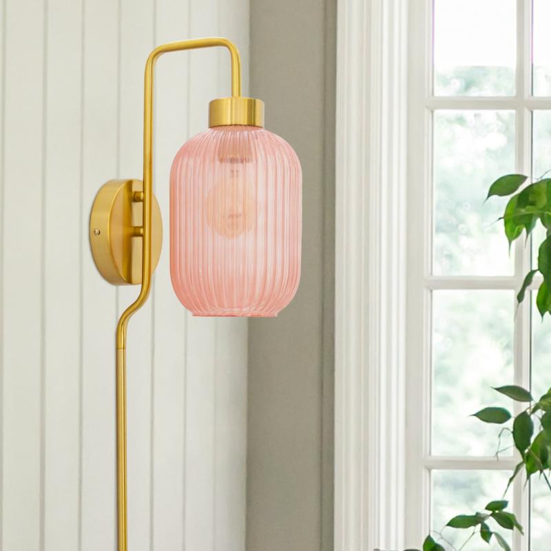 Adrienne Pink Glass and Metal Retro Wall Sconce – 5.375″ x 8.625″ x 32.25″  |   Wall Sconces Wall Lighting Wall Sconces