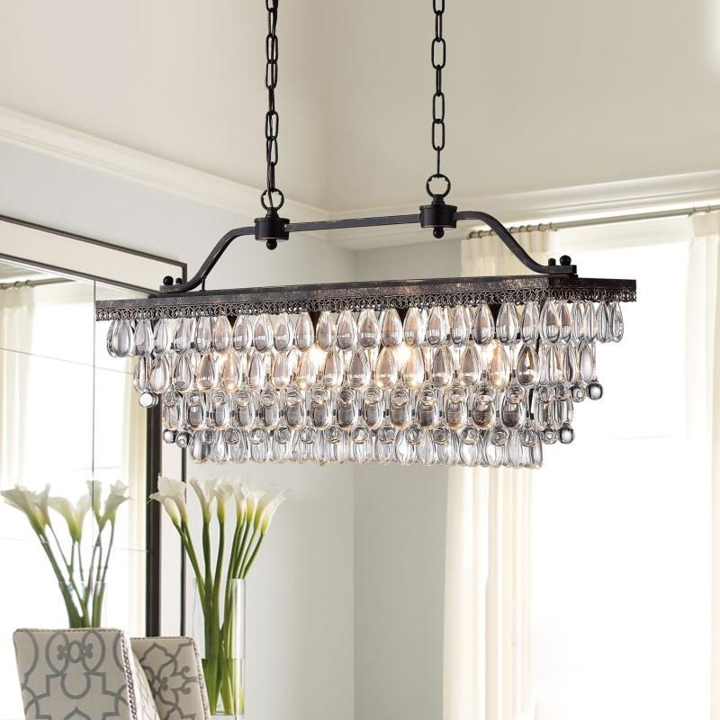 Antique Bronze 4-Light Rectangular Kitchen Island Lighting with Crystal Hanging – Antique Bronze  |   Kitchen Lighting Kitchen Lighting Antique Bronze