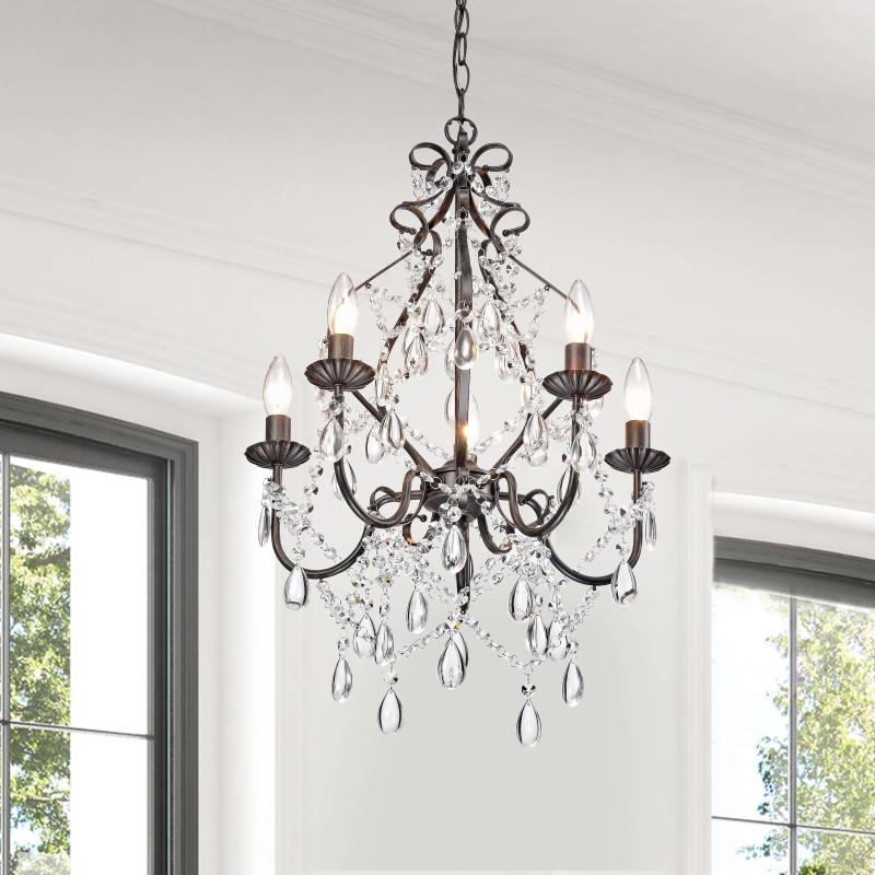 Bethany 5-Light Iron and Crystal Candle Chandelier  |   Chandeliers Ceiling Lighting Antique Bronze