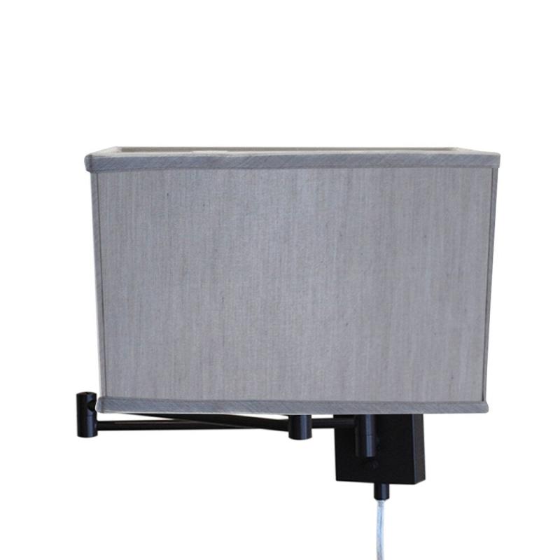 Dimmable Swing Arm Wall Light Bronze Brown Finish with Bavarian Gray Rectangular Lampshade  |   Swing Arm Lights Swing Arm Lights Grey